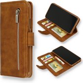 iPhone 13 Mini Hoesje Bruin - Luxe Kunstlederen Portemonnee Book Case met Rits