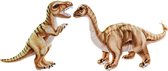 Set van 2x pluche speelgoed knuffels dinosaurussen T-Rex en Brontosaurus - Prehistorische knuffeldieren