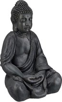 Relaxdays boeddha beeld - 50 cm hoog - tuindecoratie - tuinbeeld - Boeddhabeeld - zittend - donkergrijs