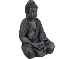 boeddha beeldje zittend - 50 cm - binnen - buiten - donkergrijs