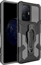 Mobigear Hoesje geschikt voor Xiaomi 11T Pro Telefoonhoesje Hardcase | Mobigear Armor Stand Backcover Shockproof met Standaard | Schokbestendig 11T Pro Telefoonhoesje | Anti Shock Proof - Grijs