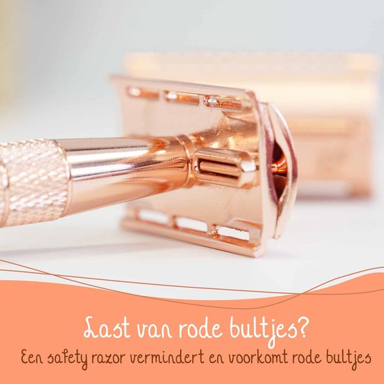 Safety Razor + 20 Scheermesjes Aluminium Rose Gold Goud Voor Vrouwen Dames Scheermes Veiligheidsscheermes