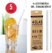 Decopatent® 5-Delige Glazen Drinkrietjes Set - Bestaande uit: 4x Rietjes van Glas + 1x Schoonmaakborstel - Glazen Drink Rietjes - Rietjes herbruikbaar