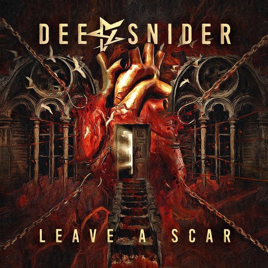 Albumcover van Dee Snider - Leave A Scar met een anatomisch hart als entree van een gebouw, met trapjes en kettingen.
