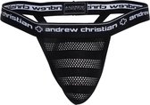 Andrew Christian Net Stripe Y-Back Thong w/ Almost Naked Zwart - MAAT L - String Heren (erotisch) - String voor Mannen (erotisch) - Mannen Mannen String