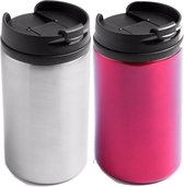 Set van 2x stuks Warmhoudbekers/warm houd bekers metallic rood en grijs 320 ml