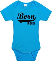 Born in 2021 tekst baby rompertje blauw jongens - Kraamcadeau - 2021 geboren cadeau 56 (1-2 maanden)
