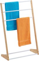 Relaxdays handdoekrek staand - handdekhouder bamboe - rek voor handdoeken - handdoekladder