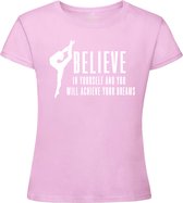 Sparkle&Dream - T-Shirt \'Believe and achieve\' Roze - M -  voor turnen en gymnastiek