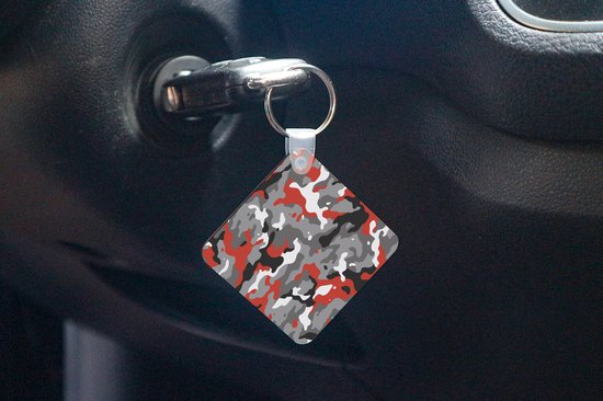 Porte-clés Camouflé - Motif camouflage avec accents rouges Porte-clés plastique - Porte-clés carré avec photo