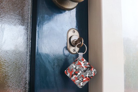 Porte-clés Camouflé - Motif camouflage avec accents rouges Porte-clés plastique - Porte-clés carré avec photo