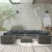 Decoways - 9-delige Loungeset met kussens poly rattan grijs