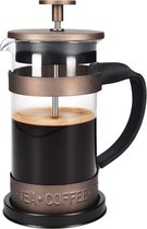 Navaris RVS French press koffiezetapparaat - Cafetiere 0,35 l - Van borosilicaatglas en roestvrij staal - Voor koffie en thee - 8,5 x 16,5 cm- Bruin