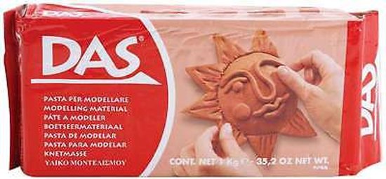 Verpakking DAS klei terracotta met een zonnetje in wording.