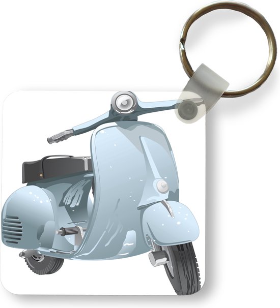 Sleutelhanger - Een illustratie van een grijze scooter - Plastic - Rond - Uitdeelcadeautjes