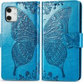 Mobiq - Premium Butterfly Wallet Hoesje iPhone 12 / iPhone 12 Pro 6.1 inch - Blauw