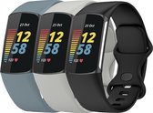 YONO Siliconen Bandjes geschikt voor Fitbit Charge 5 - 3-Pack - Leisteen – Grijs – Zwart - Small