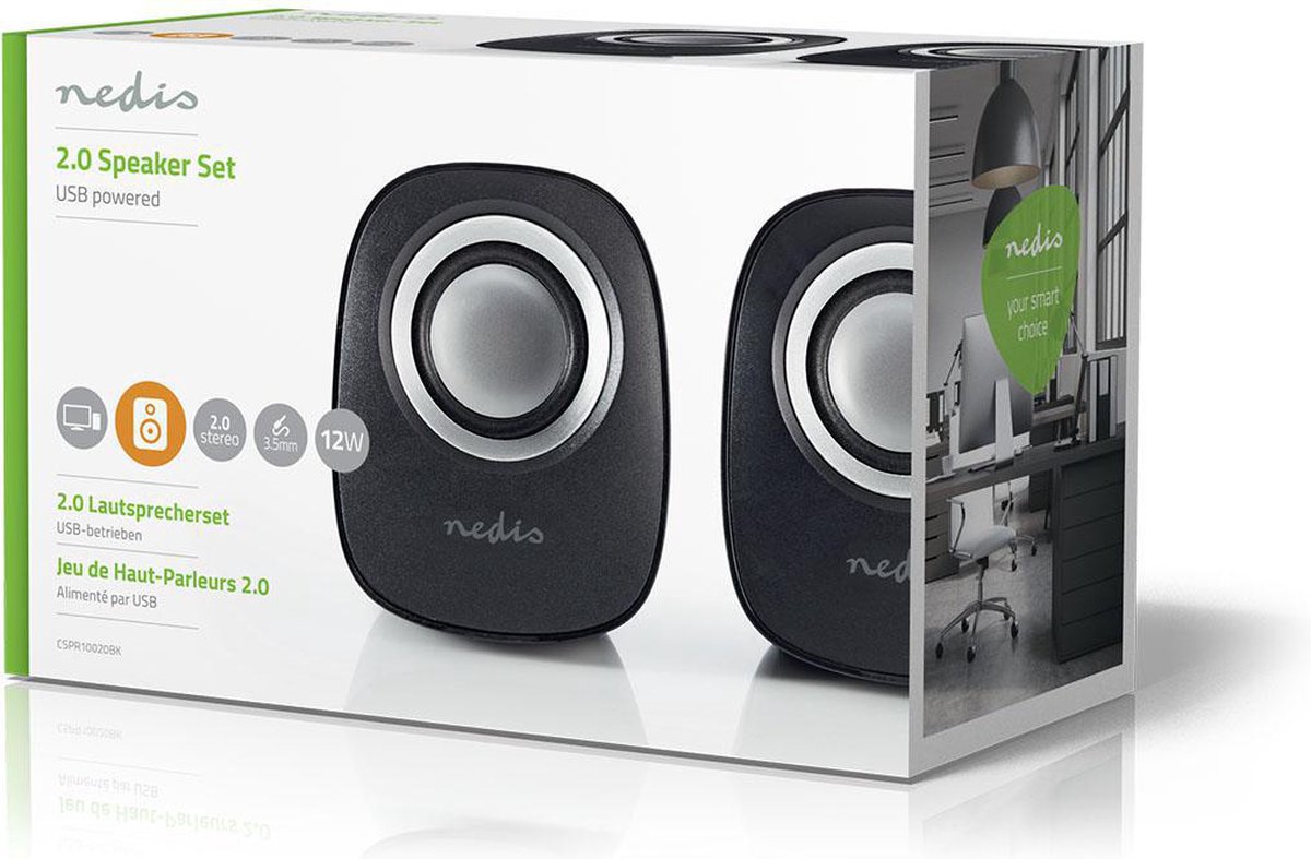 NEDIS Enceinte PC 2 12 W Prise Jack 3,5 mm Noir/Argent au meilleur prix