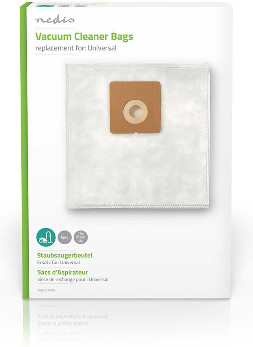 Nedis Stofzuigerzak - 4 Stuks - Synthetisch - Meest verkocht voor: Universeel - Wit
