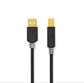 USB-Kabel | USB 2.0 | USB-A Male | USB-B Male | 480 Mbps | Verguld | 2.00 m | Rond | PVC | Antraciet | Window Box