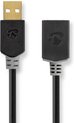 Nedis USB-Kabel - USB 2.0 - USB-A Male - USB-A Female - 480 Mbps - Verguld - 2.00 m - Rond - PVC - Antraciet - Doos