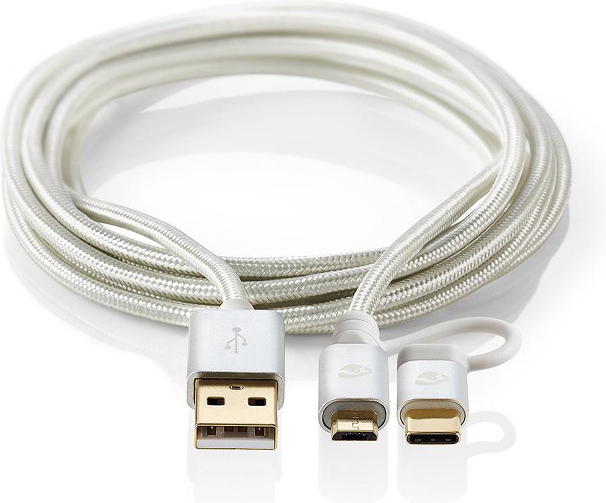 2-in-1-Kabelset voor Synchroniseren, Opladen en AV-Ondersteuning | Adapter Type C | Verguld 1,0 m USB A Male naar USB Micro-B Male-Kabel | Voor Aansluiting van Smartphone en Mobiele Apparaten