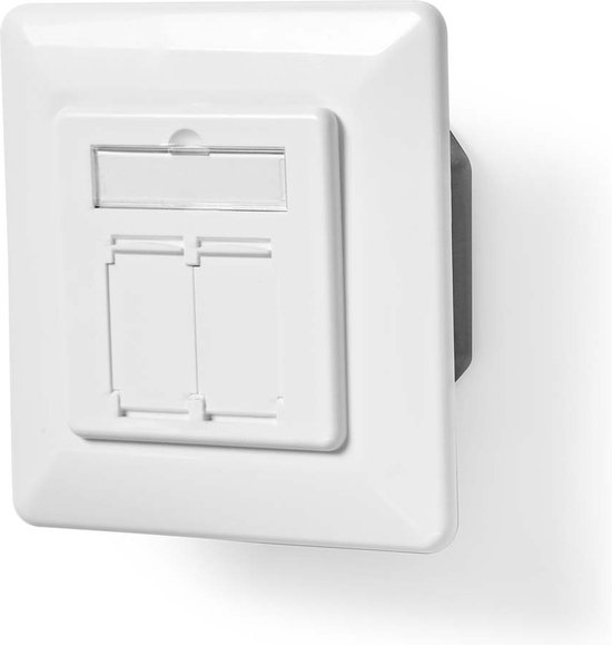 Boîtier mural Réseau Nedis | Intégré | 2 ports | CAT6 | droite | Femme | Plaqué or | PVC | Blanc | Boîte