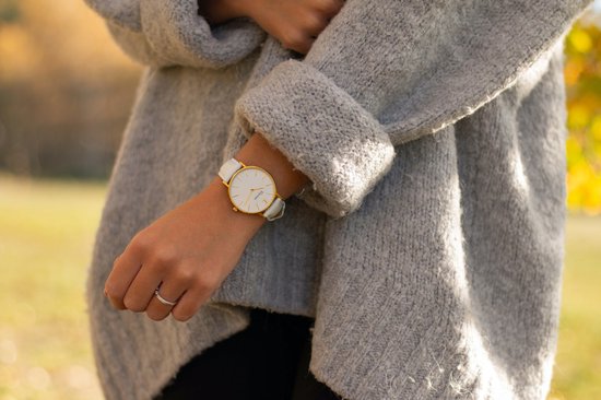 Montres Elysian pour Femme - Or - Cuir Wit - Acier Inoxydable - Étanche 3 Bar - Ø 36mm - Montre Femme - Cadeau pour Femme