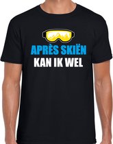 Apres ski t-shirt Apres skieen kan ik wel zwart  heren - Wintersport shirt - Foute apres ski outfit/ kleding/ verkleedkleding S