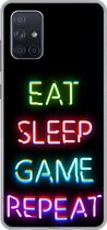 Geschikt voor Samsung Galaxy A51 hoesje - Gaming - Led - Quote - Eat sleep game repeat - Gamen - Siliconen Telefoonhoesje