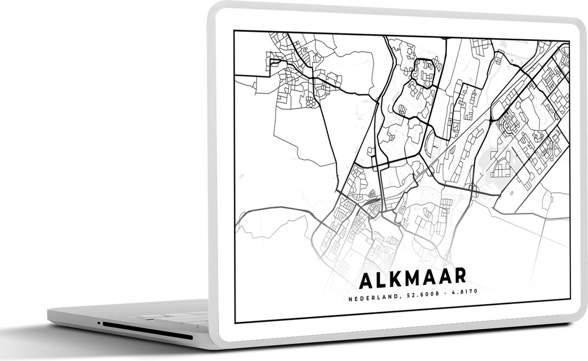 Laptop sticker - 12.3 inch - Stadskaart - Alkmaar - Zwart - Wit - 30x22cm - Laptopstickers - Laptop skin - Cover