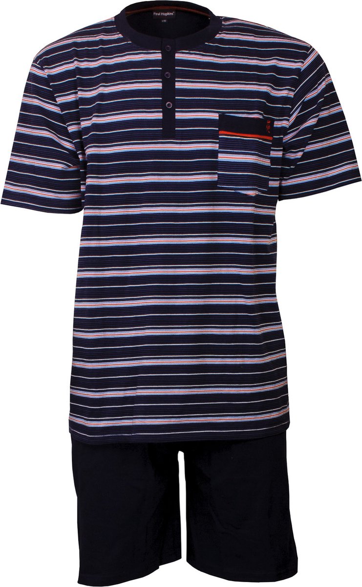 Paul Hopkins Heren Shortama - Pyjama Set - Gestreept - Blauw - Maat S