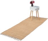 Relaxdays Vloerkleed katoen - karpet - tapijt -met franjes - diverse groottes - beige - 80x200cm