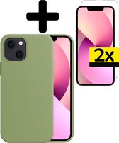 iPhone 13 Hoesje Case Siliconen Met 2x Screenprotector Volledig Bedekt - iPhone 13 Case Hoesje Hoes Met 2x Screenprotector - Groen