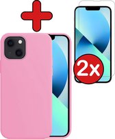 iPhone 13 Hoesje Siliconen Case Back Cover Hoes Licht Roze Met 2x Screenprotector Dichte Notch - iPhone 13 Hoesje Cover Hoes Siliconen Met 2x Screenprotector