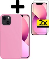 iPhone 13 Hoesje Case Siliconen Met 2x Screenprotector Volledig Bedekt - iPhone 13 Case Hoesje Hoes Met 2x Screenprotector - Licht Roze