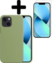 iPhone 13 Mini Hoesje Siliconen Case Back Cover Hoes Groen Met Screenprotector Dichte Notch - iPhone 13 Mini Hoesje Cover Hoes Siliconen Met Screenprotector Dichte Notch