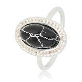 *My Bendel - Vintage ring met zwarte steen - Edelstalen vintage ring met zwart marmeren steen - Met luxe cadeauverpakking