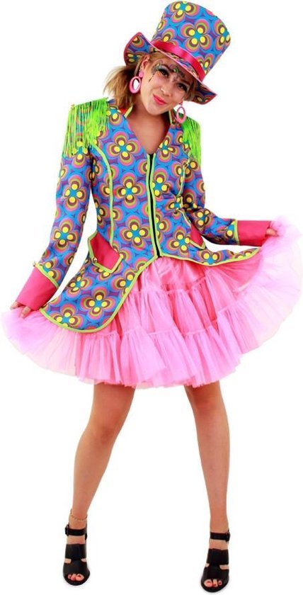 PartyXplosion - Clown & Nar Kostuum - Flower Power Slipjas Hippie Clown Vrouw - Multicolor - Maat 40 - Carnavalskleding - Verkleedkleding