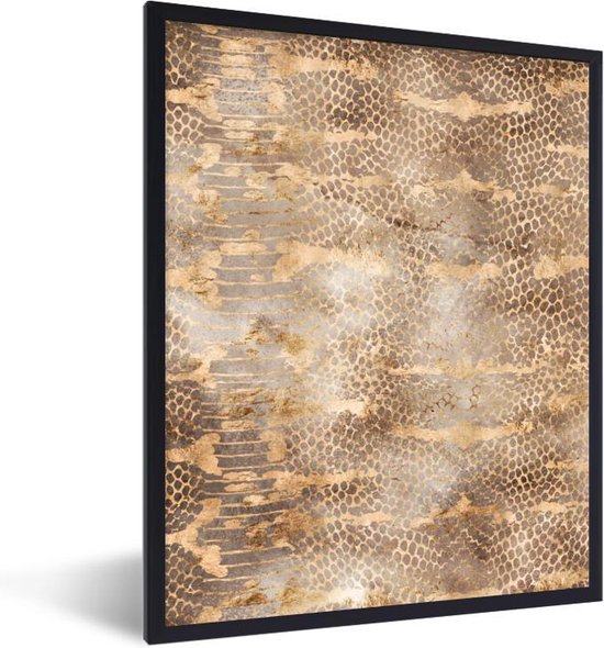 Fotolijst incl. Poster - Dierenprint - Slang - Goud - Bruin - 60x80 cm - Posterlijst
