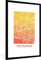 Fotolijst incl. Poster - Stadskaart - Leeuwarden - Geel - Oranje - 60x90 cm - Posterlijst - Plattegrond