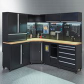 Datona® Werkplaatsinrichting PREMIUM met eiken werkblad 410 cm breed - Zwart
