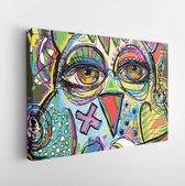 Canvas schilderij - Abstract digital painting artwork of doodle owl, colored poster print pattern, vector illustration  -     1050353363 - 115*75 Horizontal
