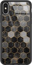 iPhone X/XS hoesje glass - Hexagons zwart | Apple iPhone Xs case | Hardcase backcover zwart