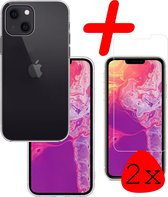 iPhone 13 Hoesje Siliconen Met 2x Screenprotector - iPhone 13 Case Met 2x Screenprotector Transparant - iPhone 13 Hoes - Transparant