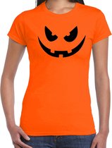 Halloween - Pompoen gezicht halloween verkleed t-shirt oranje voor dames - horror shirt / kleding / kostuum S