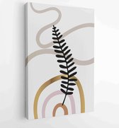 Canvas schilderij - Earth tone background foliage line art drawing with abstract shape and watercolor 3  -    – 1914436897 - 50*40 Vertical