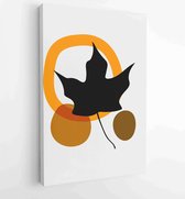 Canvas schilderij - Earth tone natural colors foliage line art boho plants drawing with abstract shape 3 -    – 1910090980 - 40-30 Vertical