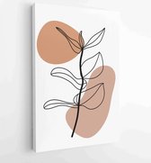 Canvas schilderij - Earth tone natural colors foliage line art boho plants drawing with abstract shape 2 -    – 1912771918 - 40-30 Vertical