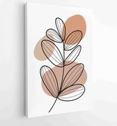Canvas schilderij - Earth tone natural colors foliage line art boho plants drawing with abstract shape 4 -    – 1912771918 - 40-30 Vertical